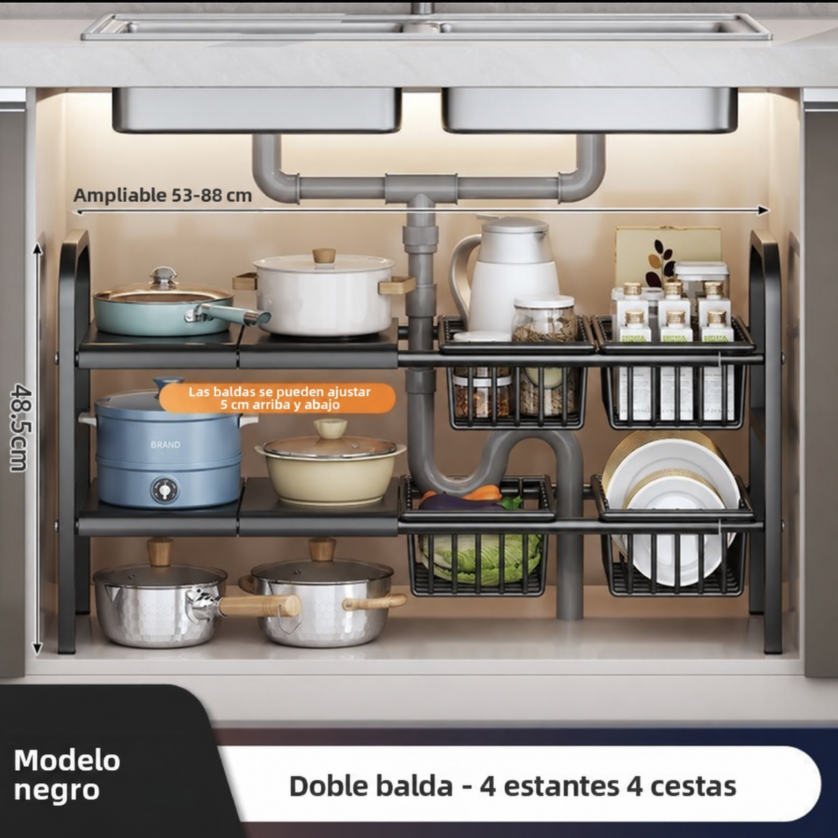 Organizador Ajustable para Fregadero de 1 y 2 Niveles