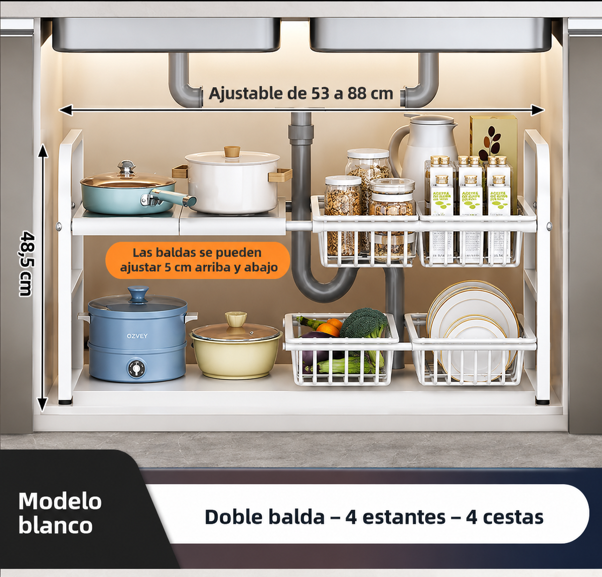 Organizador Ajustable para Fregadero de 1 y 2 Niveles