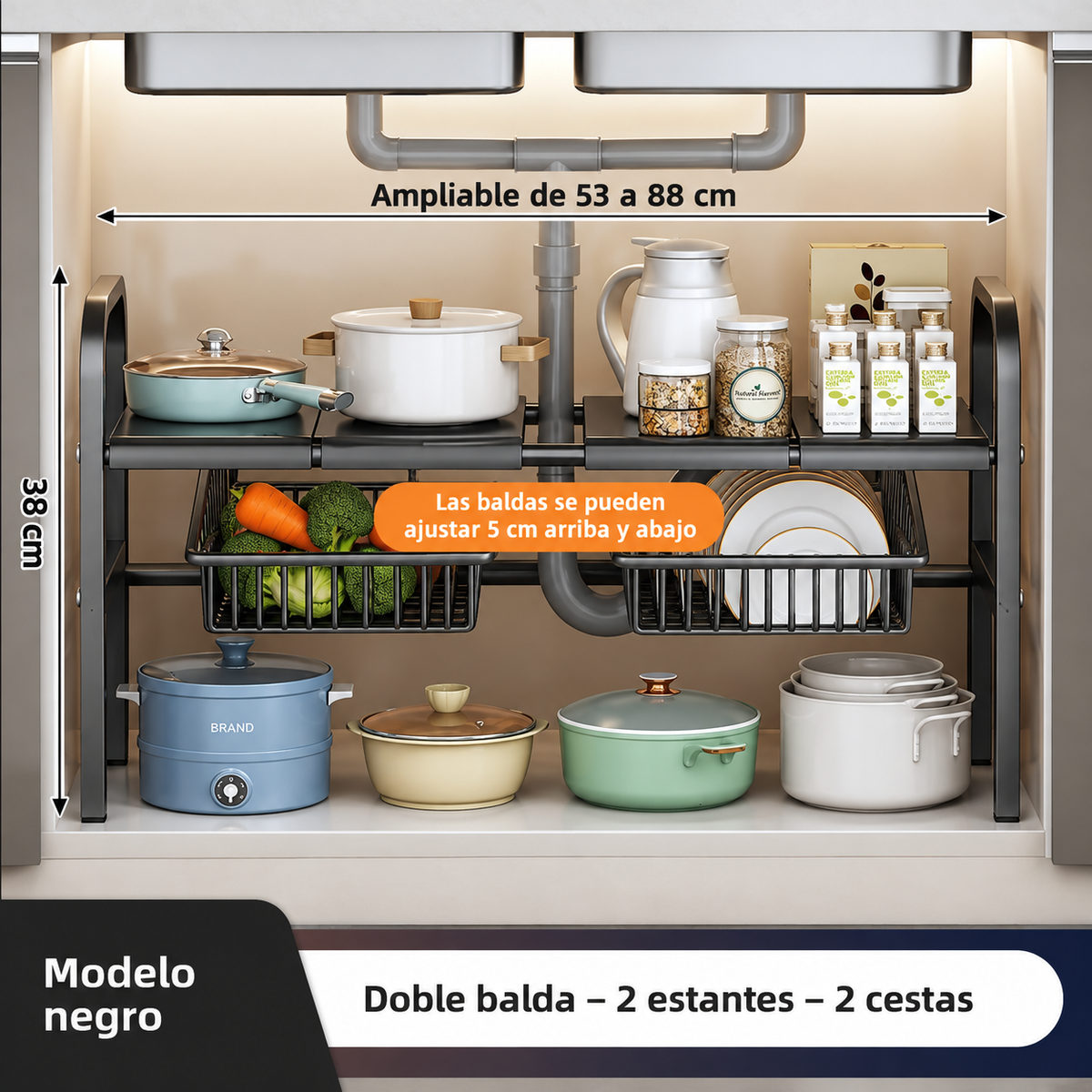 Organizador Ajustable para Fregadero de 1 y 2 Niveles
